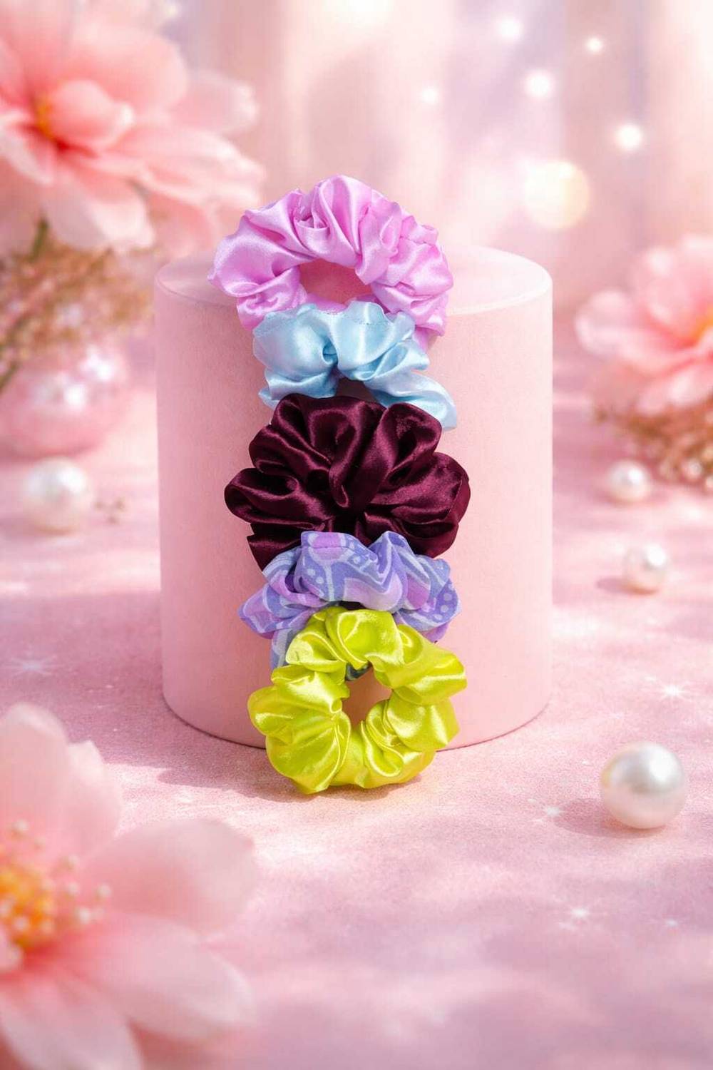 AFHE SilkGlow Satin Scrunchies – Multicolor Set Hair Band
