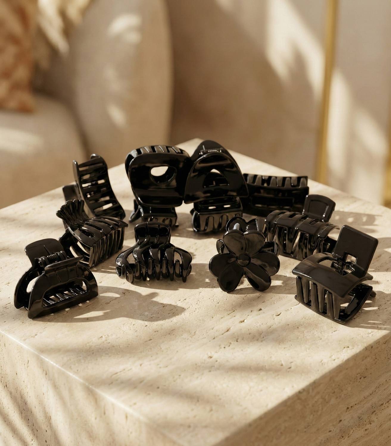 BELLO TOKO 12 Pcs Black Hair Claw Clips, Multi Shape Strong Grip Clutcher for Women & Girls Hair Claw