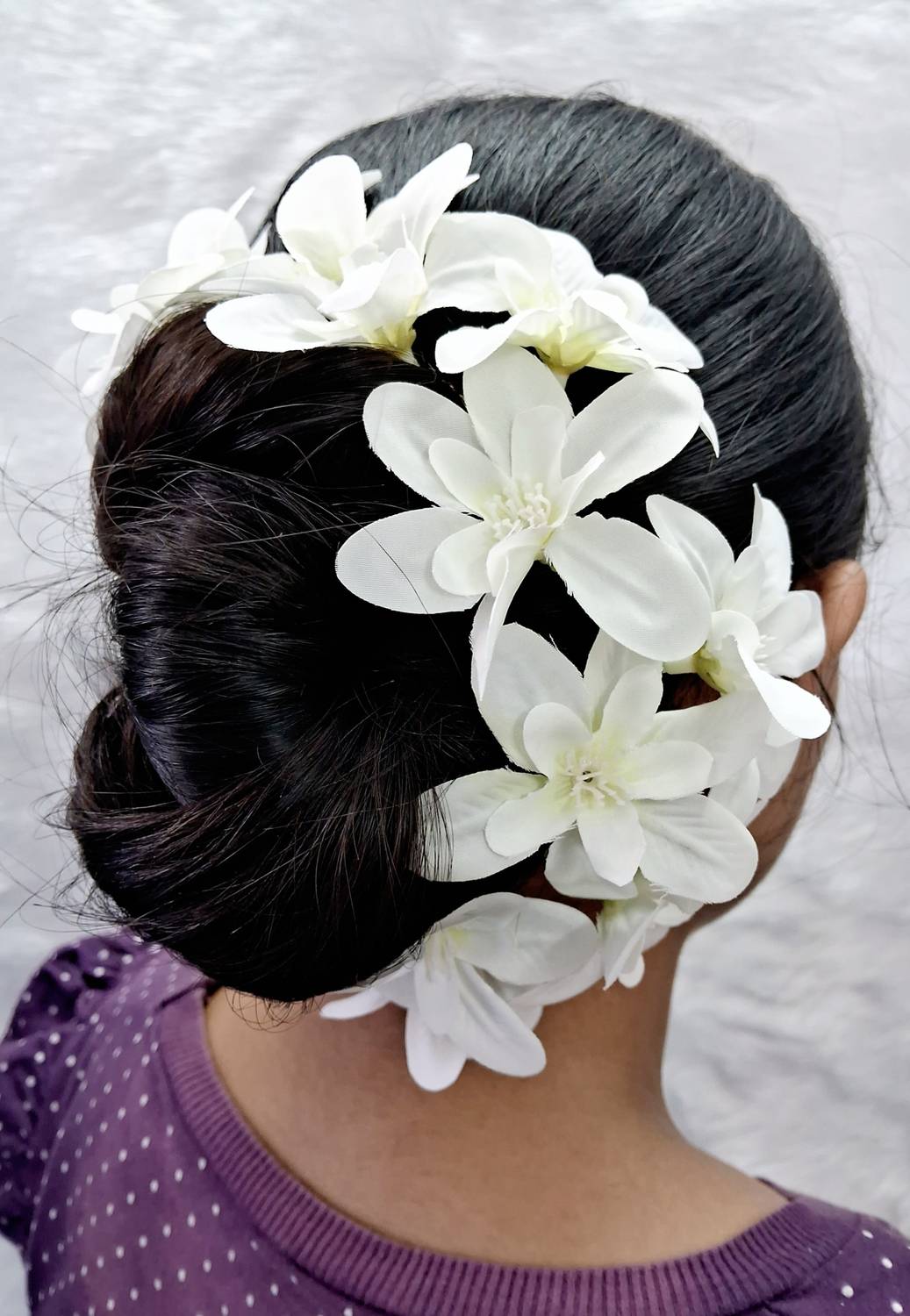 BengCraft White Orchid Flower Gajra for Woman Hair decoration bun juda Hair Accessory Set