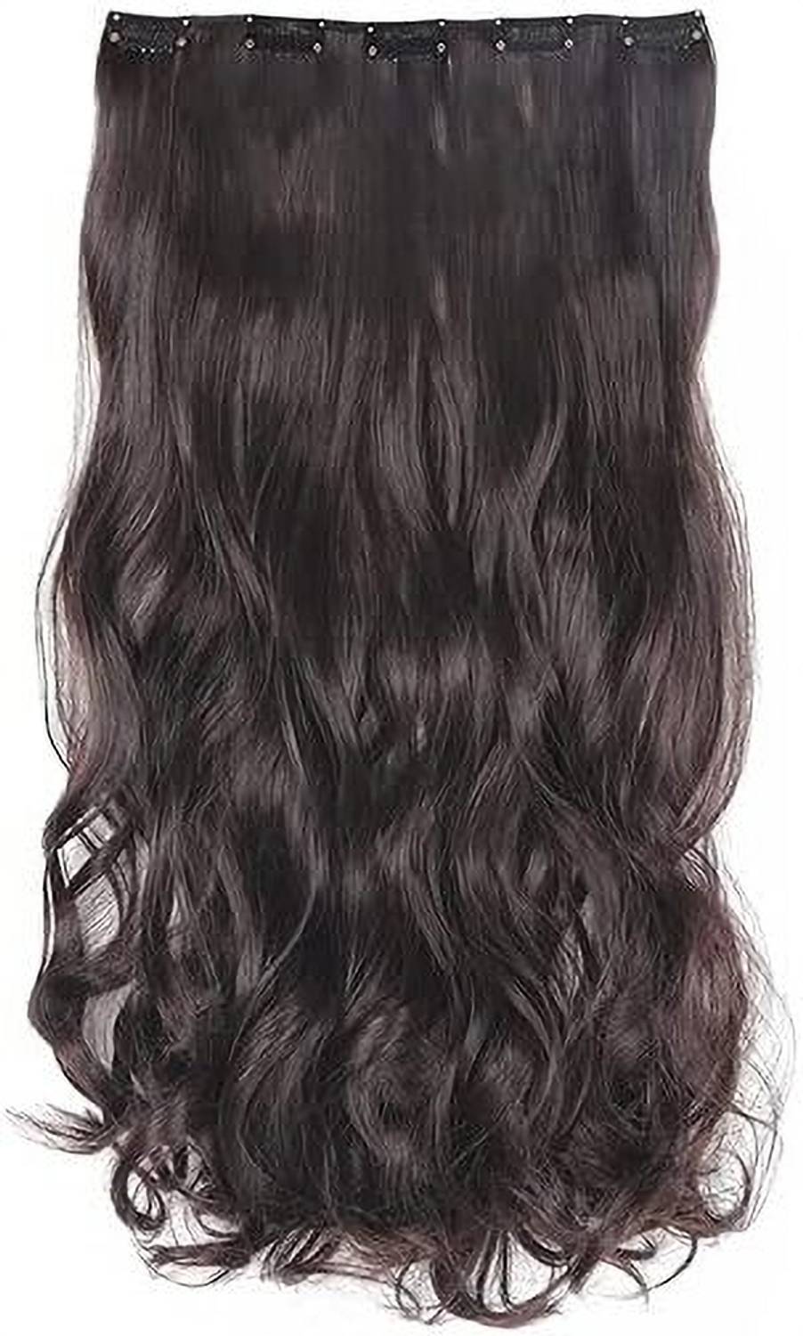 Blushia Women's Full Head 22 Inch Hair Extension Wig - Synthetic Natural Wavy Brown Hair Clip