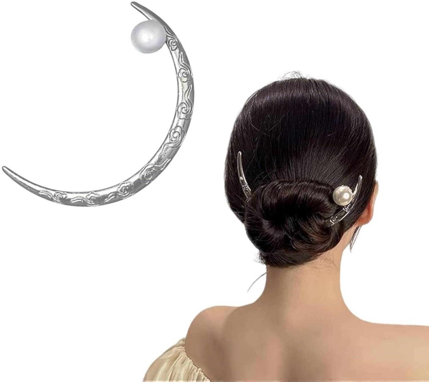 ADORNISH Half moon Hair Fork and Crescent Barrette, Flower Hair Stick for Women and Girls Bun Clip