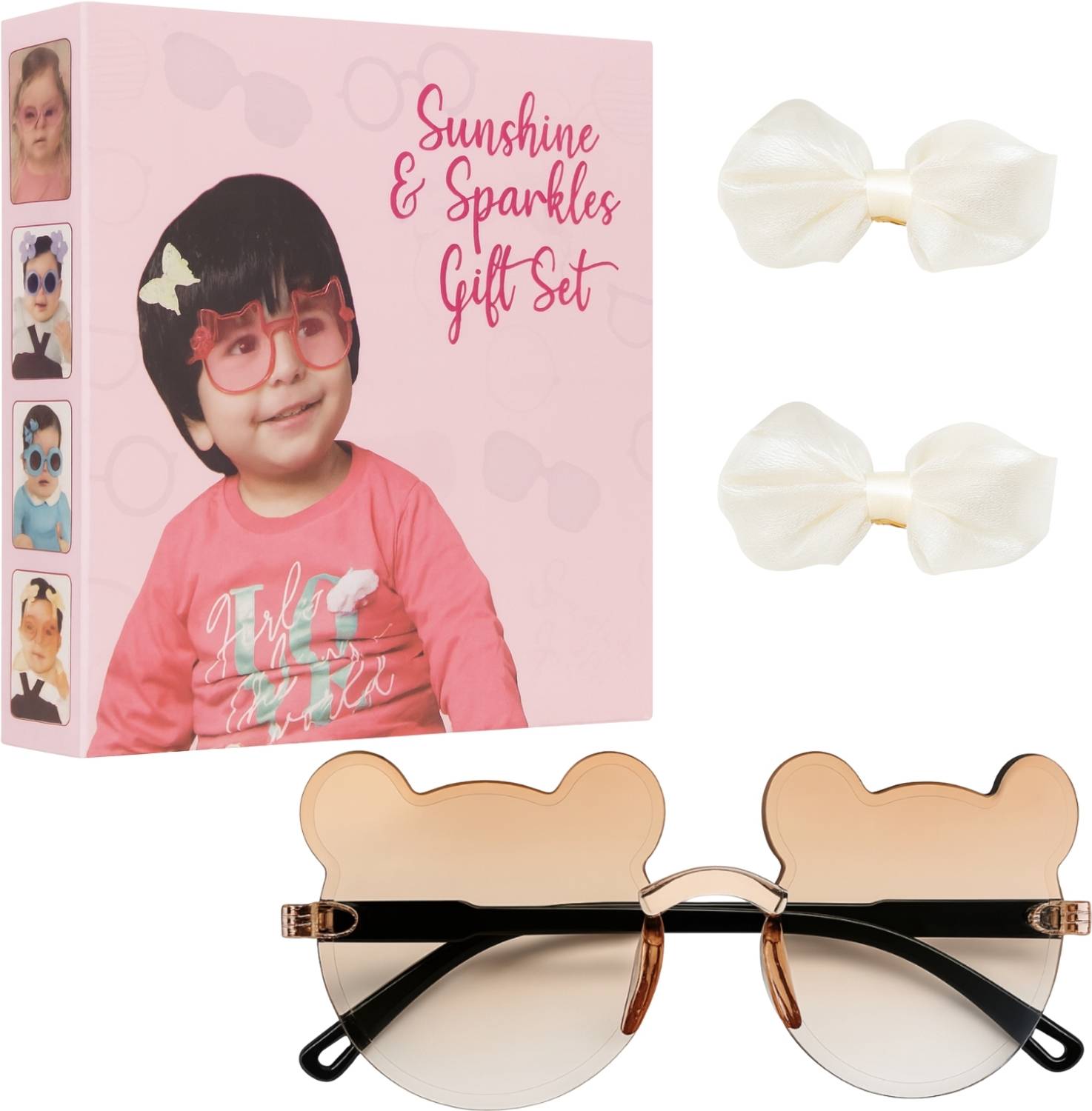 Anna Stella Cute Baby Birthday Gift Set 1Pc Sunglasses & 2Pcs Bow Clips for Girls,Babies Hair Clip