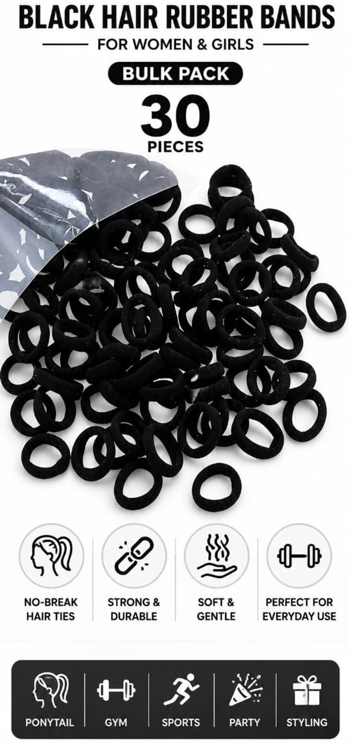 Image of SK Fashion Black Hair Ties 30 Pack Rubber Band