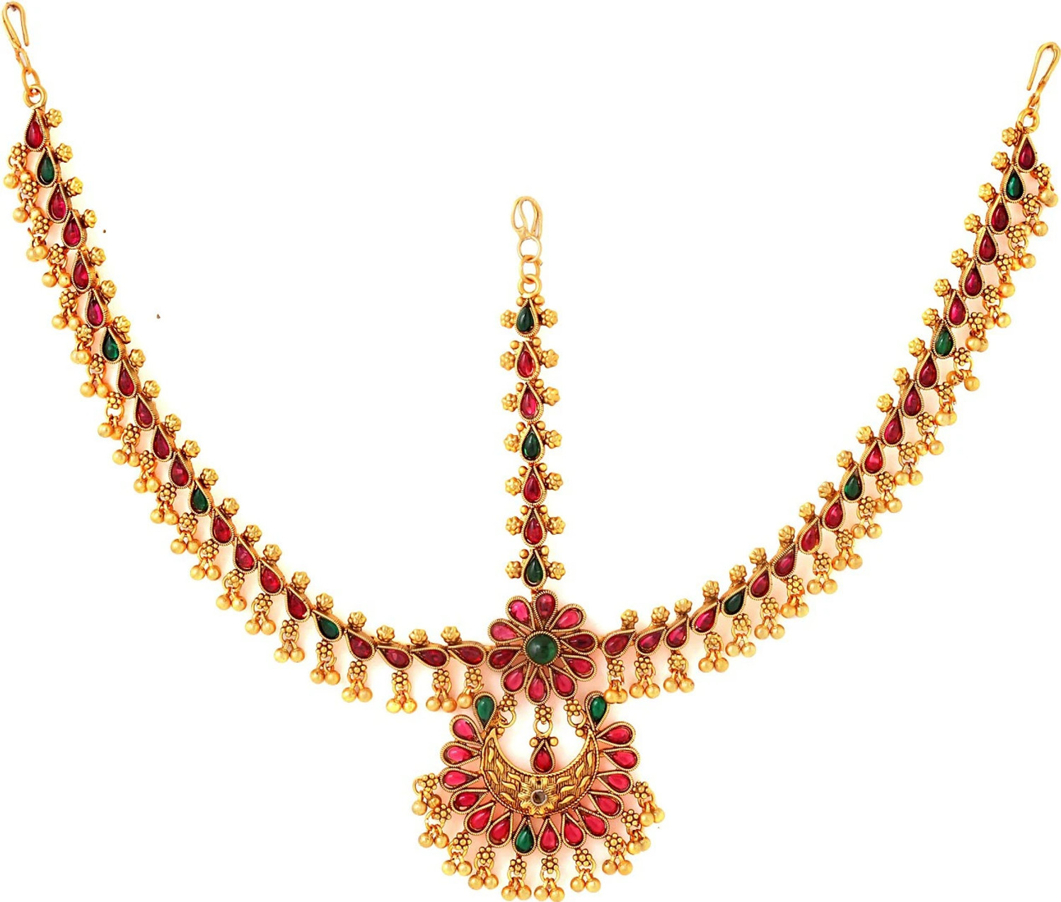 Image of YELLOW CHIMES Women Gold Toned Bridal layered Beaded Traditional Mathapatti Hair Chain