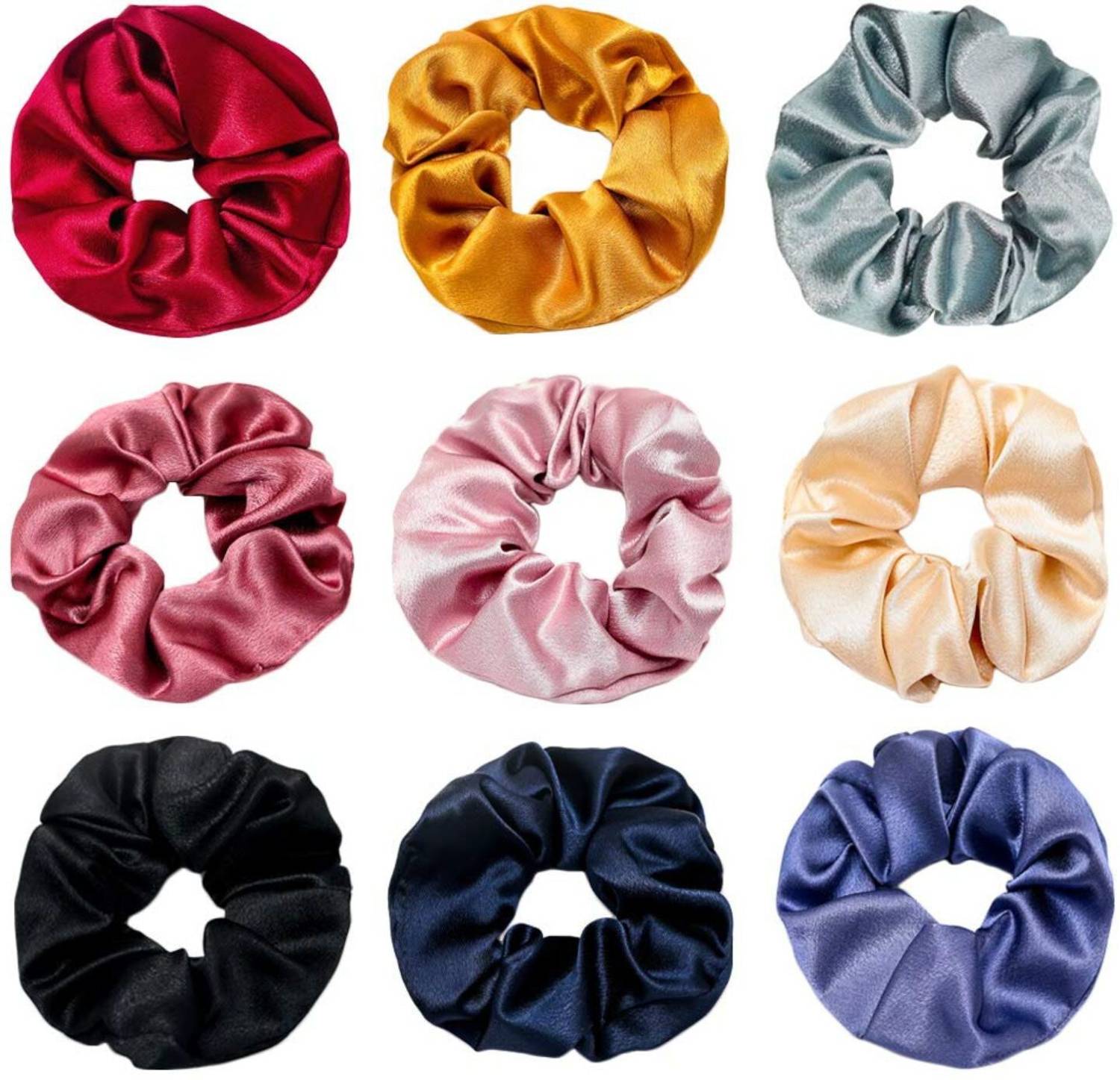Blubby 9 Pcs Satin Hair Scrunchies Girls Ponytail Holders Rubber Band
