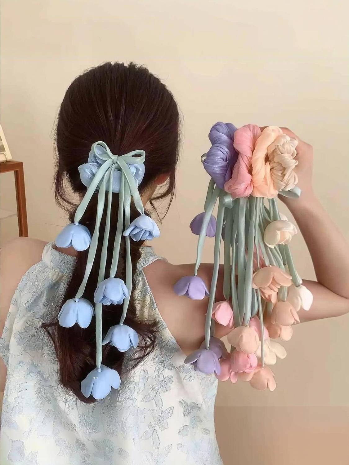 Alucia Korean Flower Tulip Juda Scrunchies Random Color Girls& Women Rubber Band