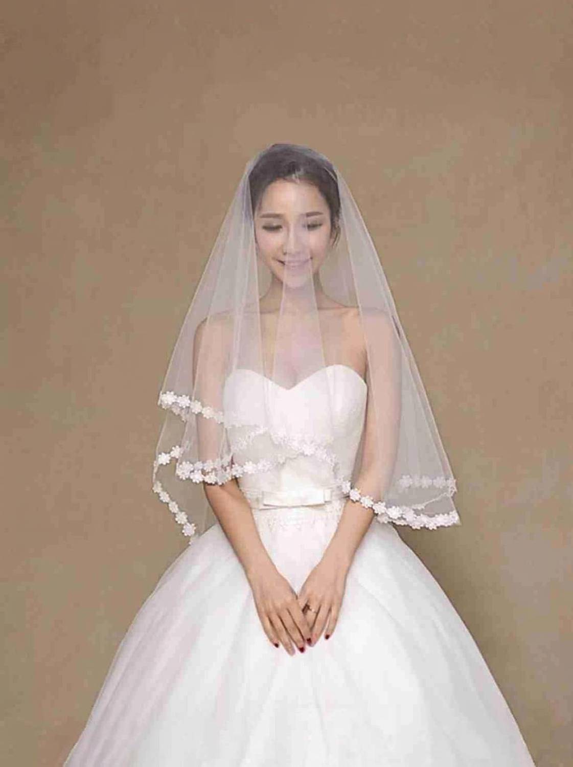 Unique bridal Short veil Wedding veil with front layer Head Band