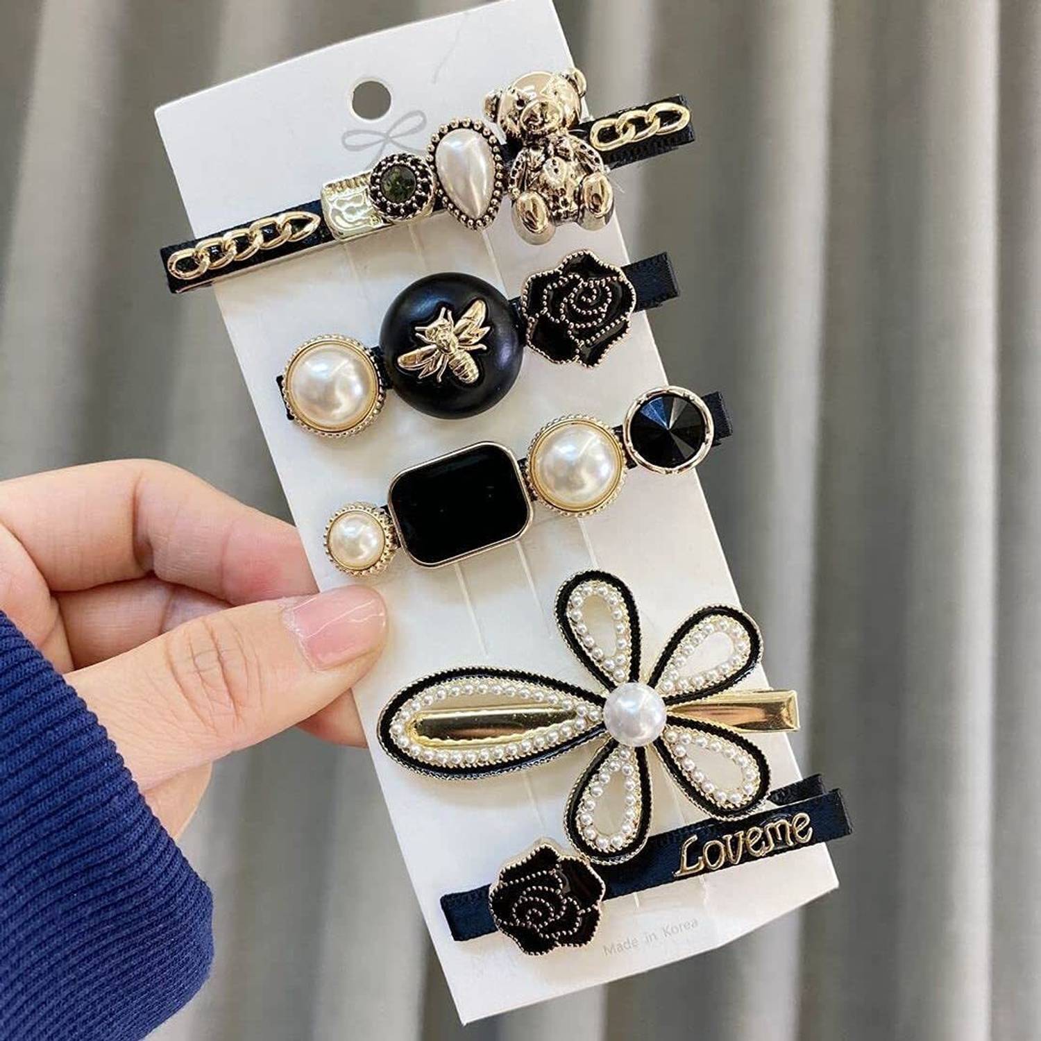 AmazingKarts 5 Piece Korean Style Pearl Barrettes Hair Clip For Women & Girls Hair Clip