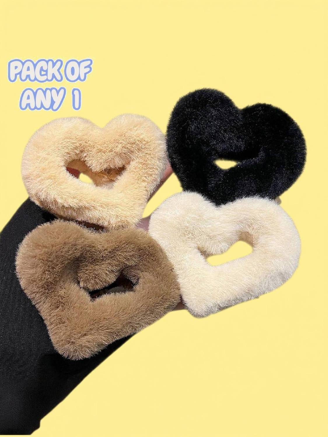 Aayra Pack of 1 Heart Plush Delicate Hair Claw Big Size Back Head Bun Hair Grab Hair Claw
