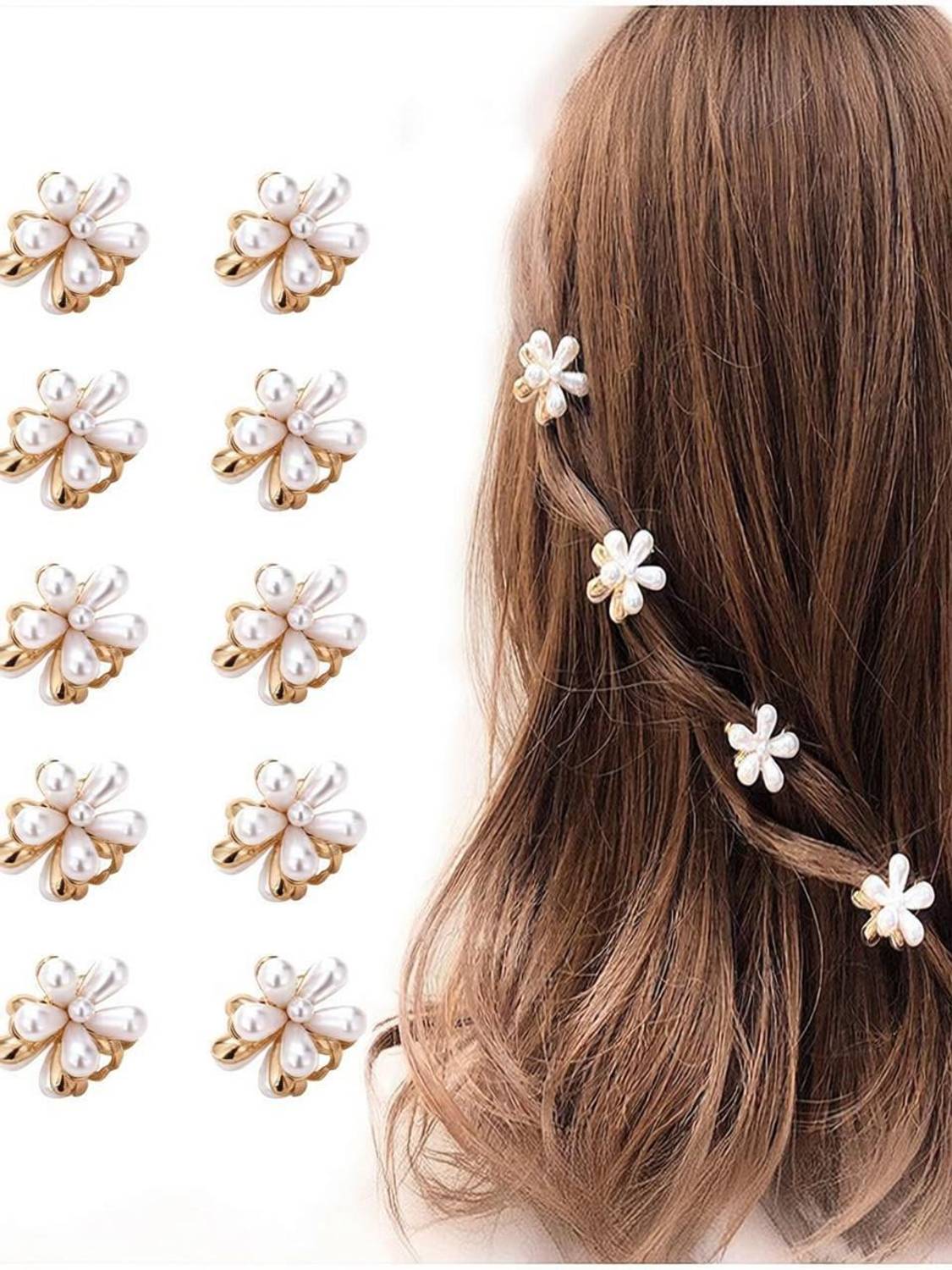 AmazingKarts 12 Piece Korean Style Pearl Barrettes Marble Alligator Duckbilled Headdress Hair Claw