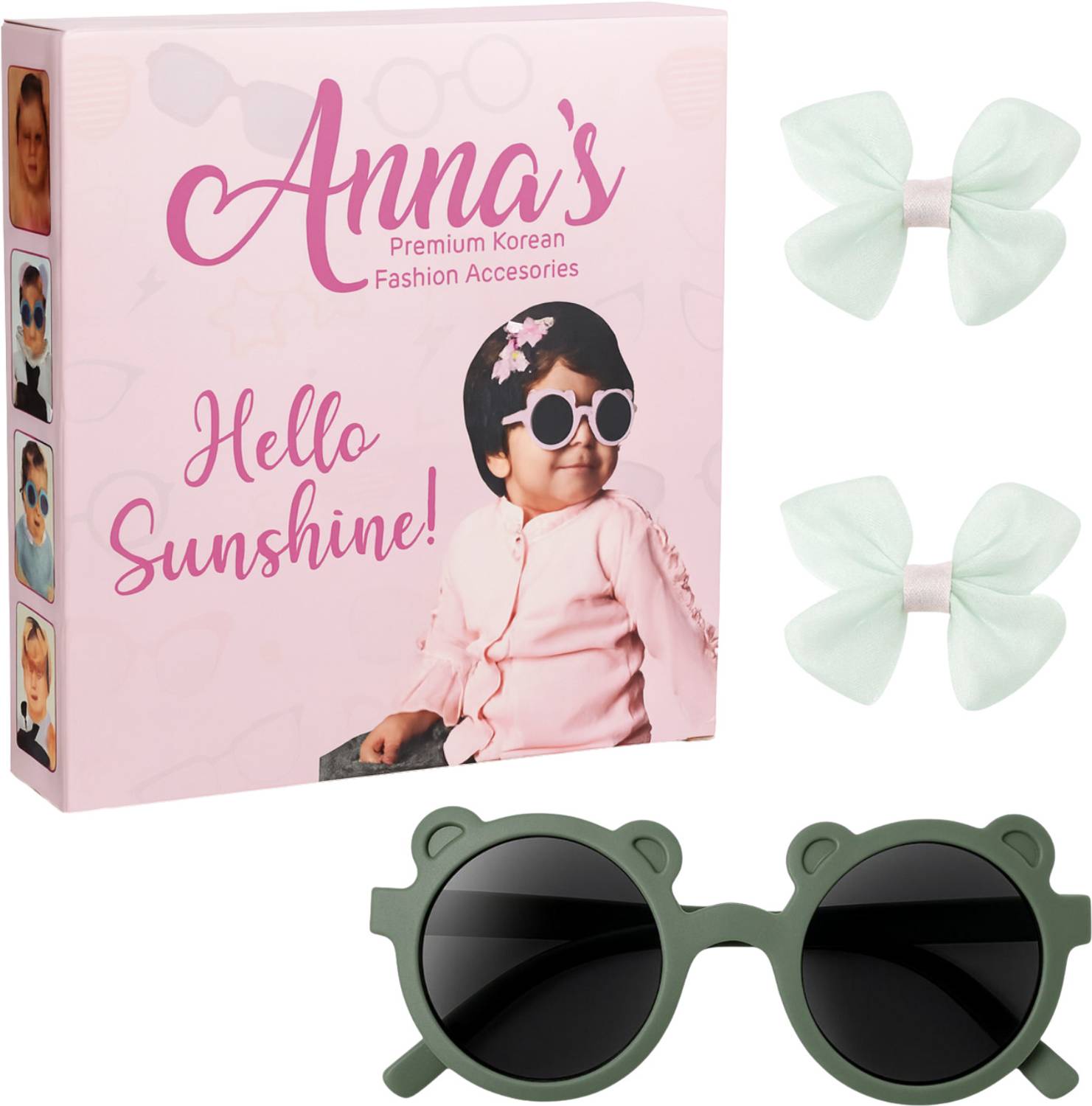 Anna Stella Cute Baby Birthday Gift Set 1Pc Sunglasses & 2Pcs Bow Clips for Girls,Babies Hair Clip