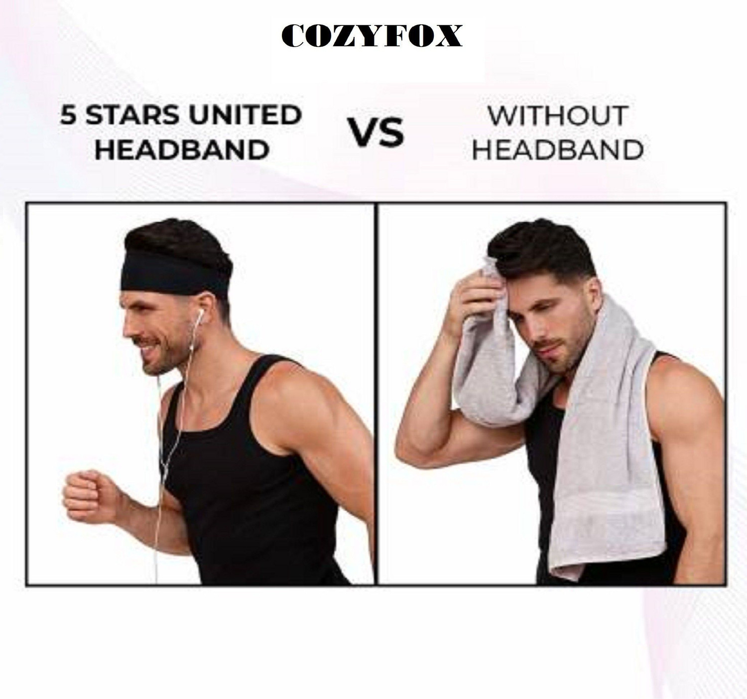 Image of CozyFox Unisex Headbands for Men Women, Sweat Wicking Headbands for Sports PACK OF- 2 Head Band