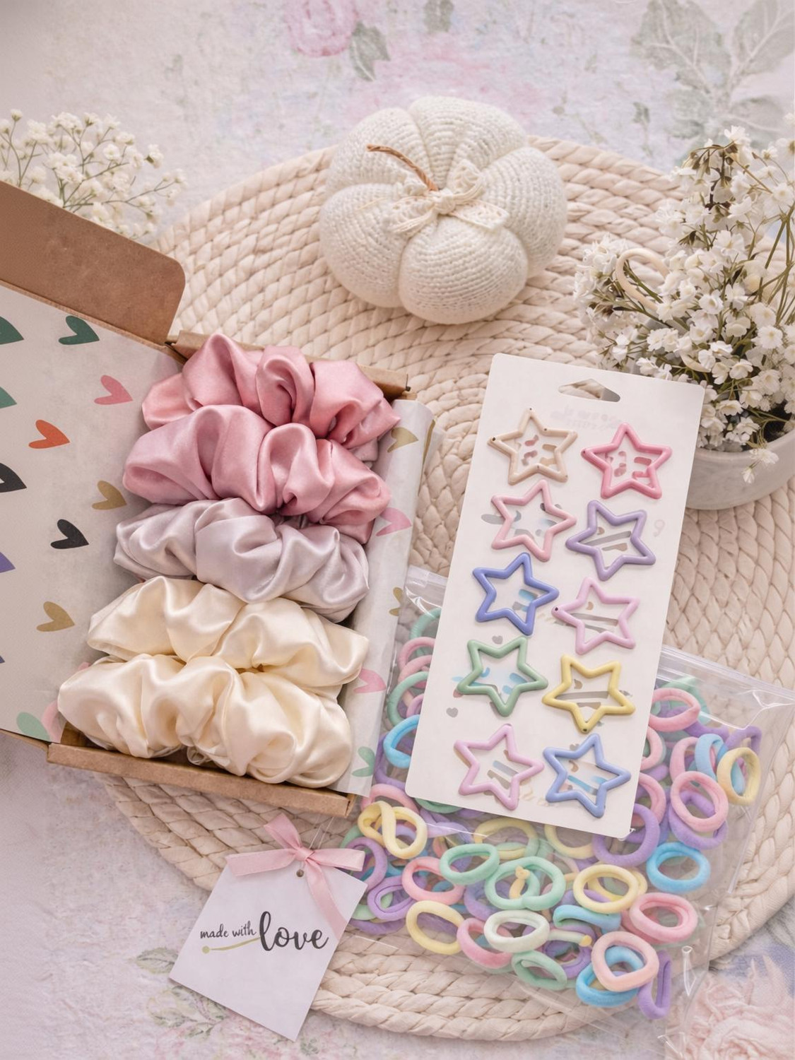 Image of HARSHASS 5 Satin Scrunchies & 100 Hair Band & 10 Hair Clips For Girls & Women Hair Accessory Set