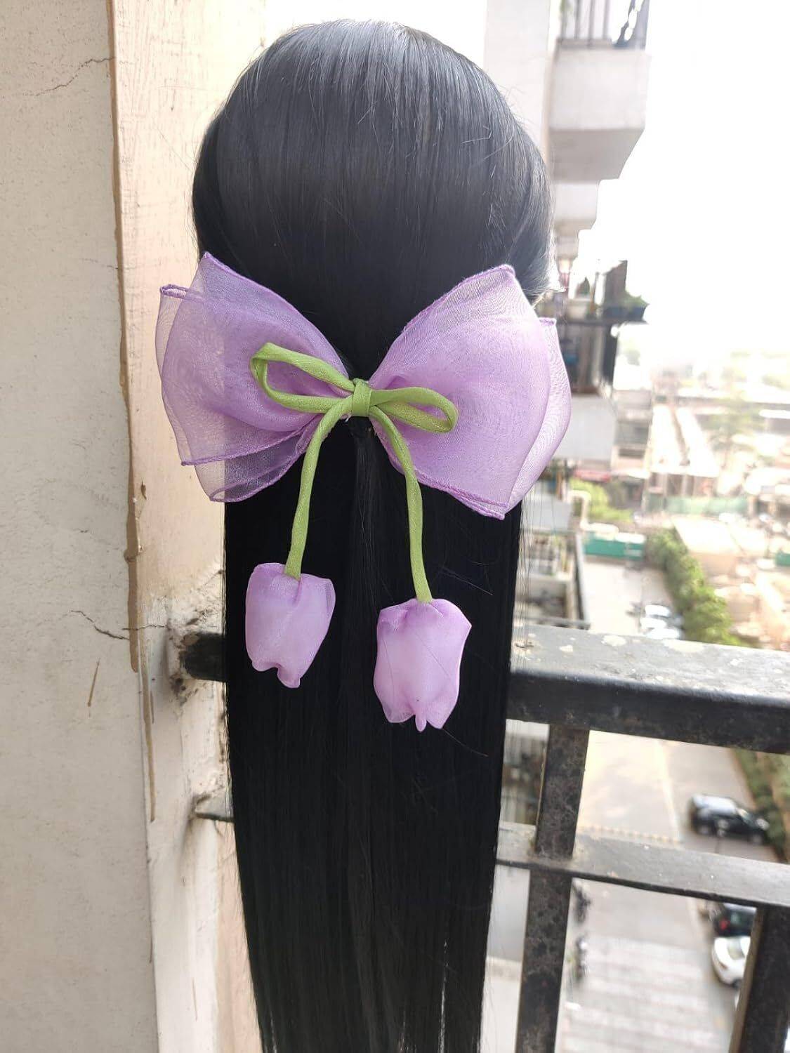 Purple Tulip Bow Metal Hair Clip ? Elegant Purple Tulip Metal Hair Claw for Girls  main image 4