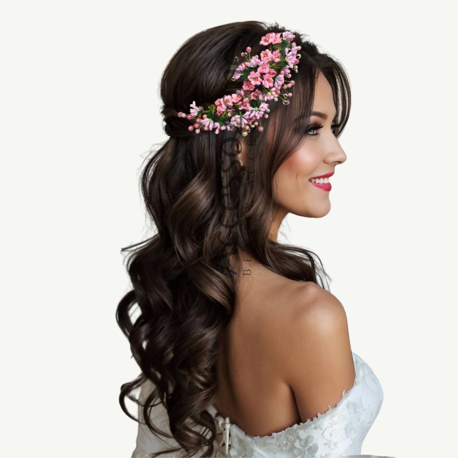 AccessoZone Premium Pink Floral Juda Clip Artificial Flower Bridal Hair Pin for Wedding Hair Accessory Set