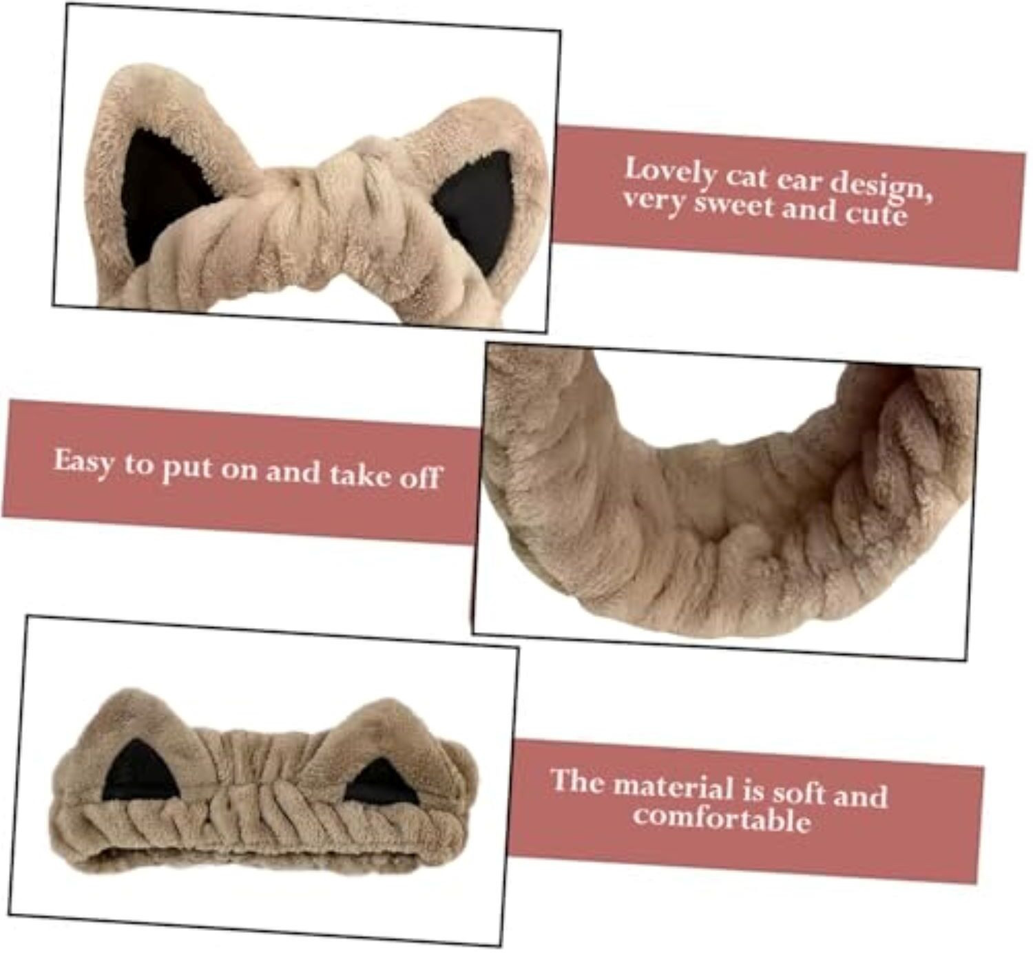 Image of MOMISY Elastic Women's Cat Ear Headband for Face Wash, Spa, Makeup (Coffee Black) Hair Band