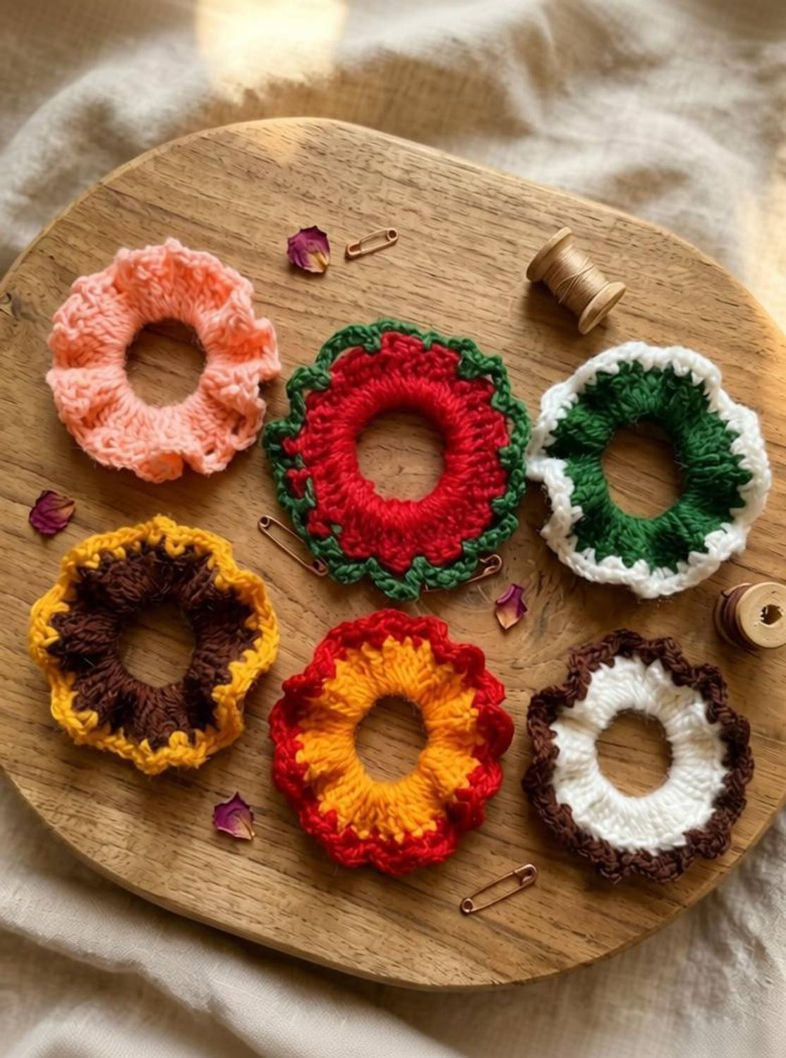 Boho Crochet Scrunchies Set medium size Hair Band