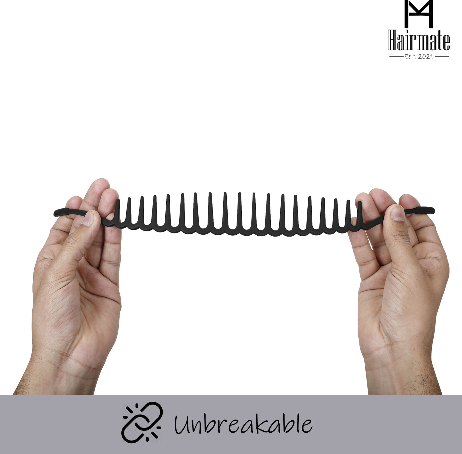 Image of Hairmate Unisex Combed Crown /Shark Teeth bands I 2 Non Breakable Plastic Black Hair Bands Hair Band