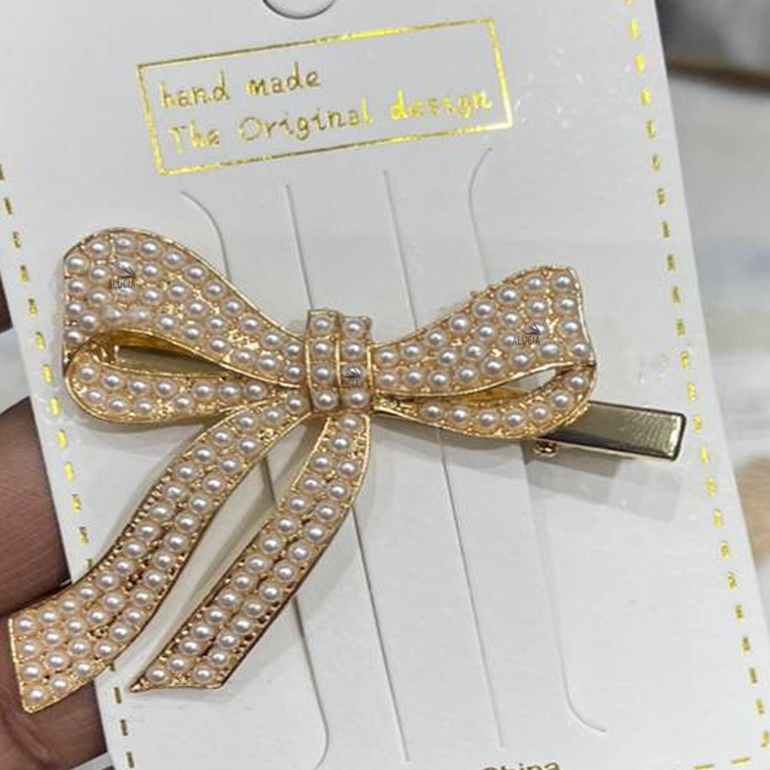 Alucia Korean Style Metal Pearl Bow Hair Clips/Pins For Women and Girls Hair Clip