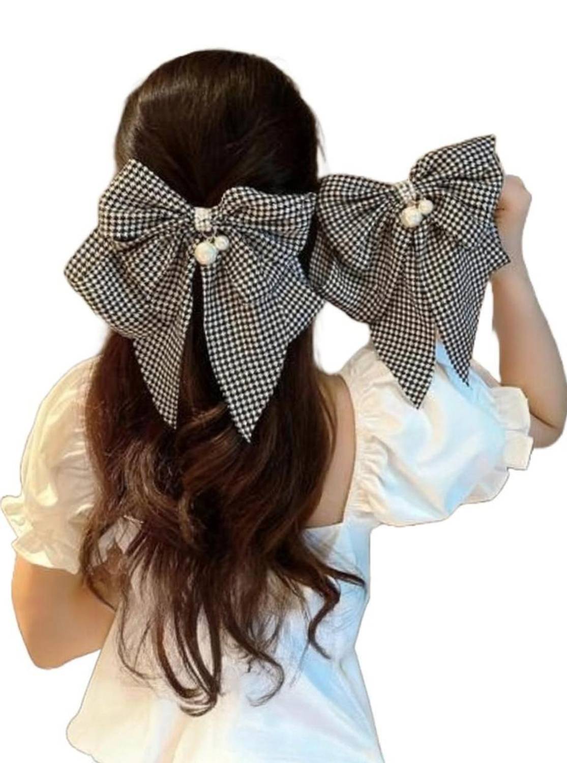 Blubby Printed Fabric Stylish Hair Bow Clip Hair Clips for Women Pack of 1 Hair Clip