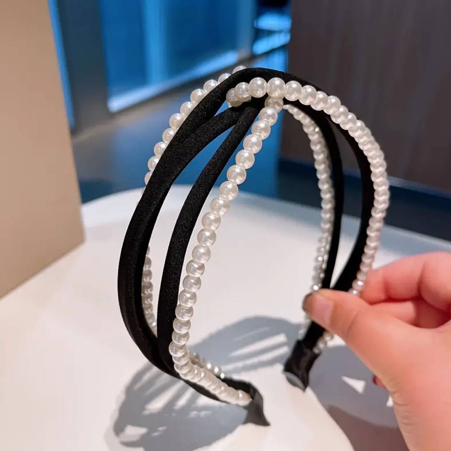 Ashkash Pc Elegant Korean Style Multi Layer Pearl Decorated Knot Headband Head Band