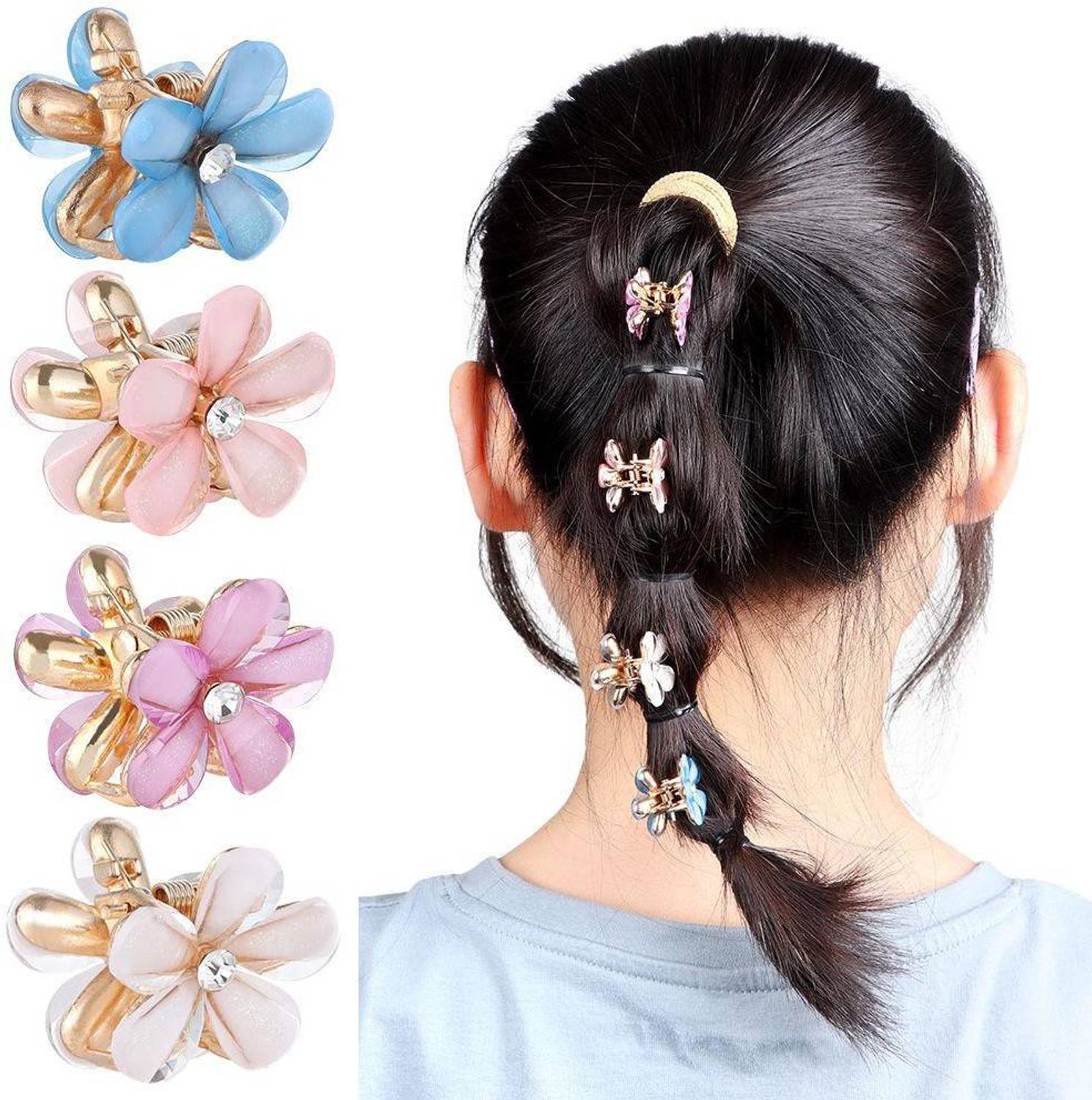 AmazingKarts 4 Pcs Korean Style mix Flower Mini Hair Clutcher For Girls & Women Hair Claw