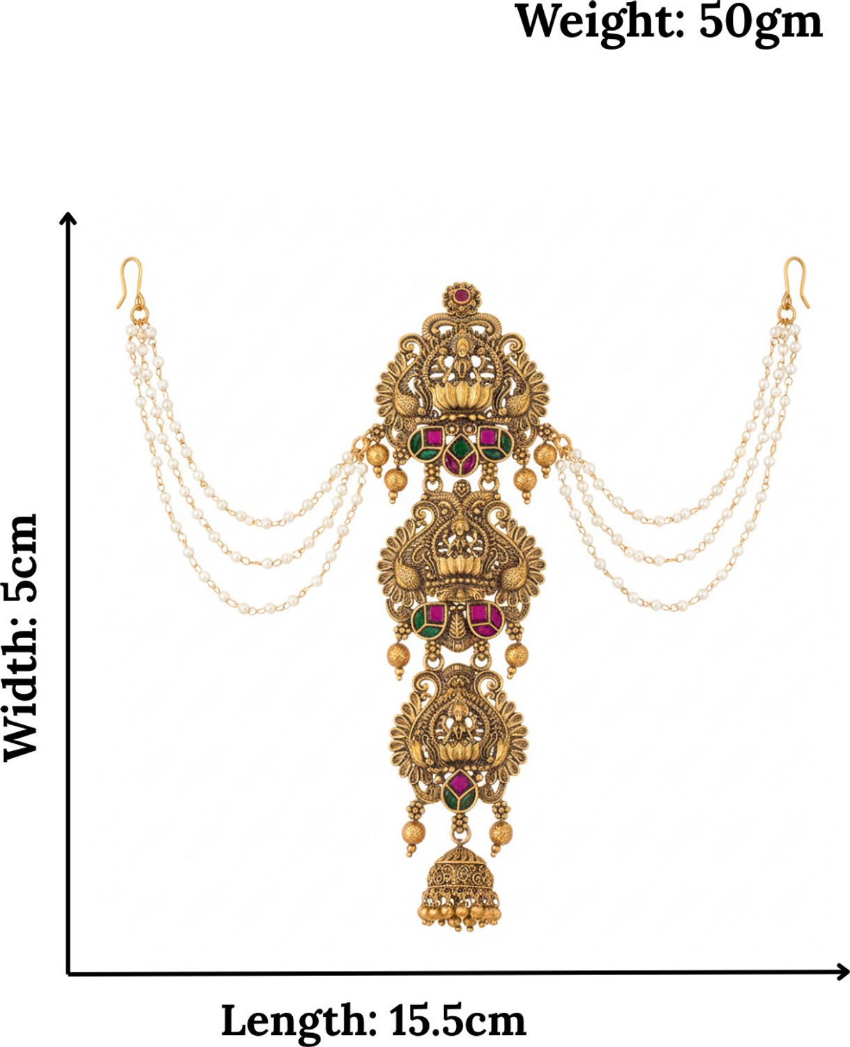 Image of JWELLA Traditional Antique Gold Finish Bridal Choti Hair Accessory Hair Pin