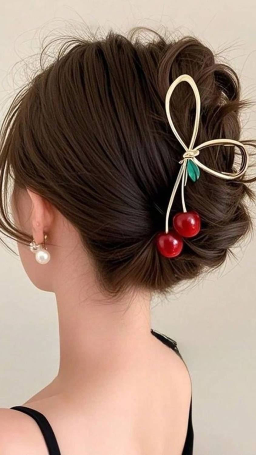 AANAYA HAIR ACCESSORIES 1 Pcs Golden Cherry Hair Claw Clip for Women And Girl Hair Claw