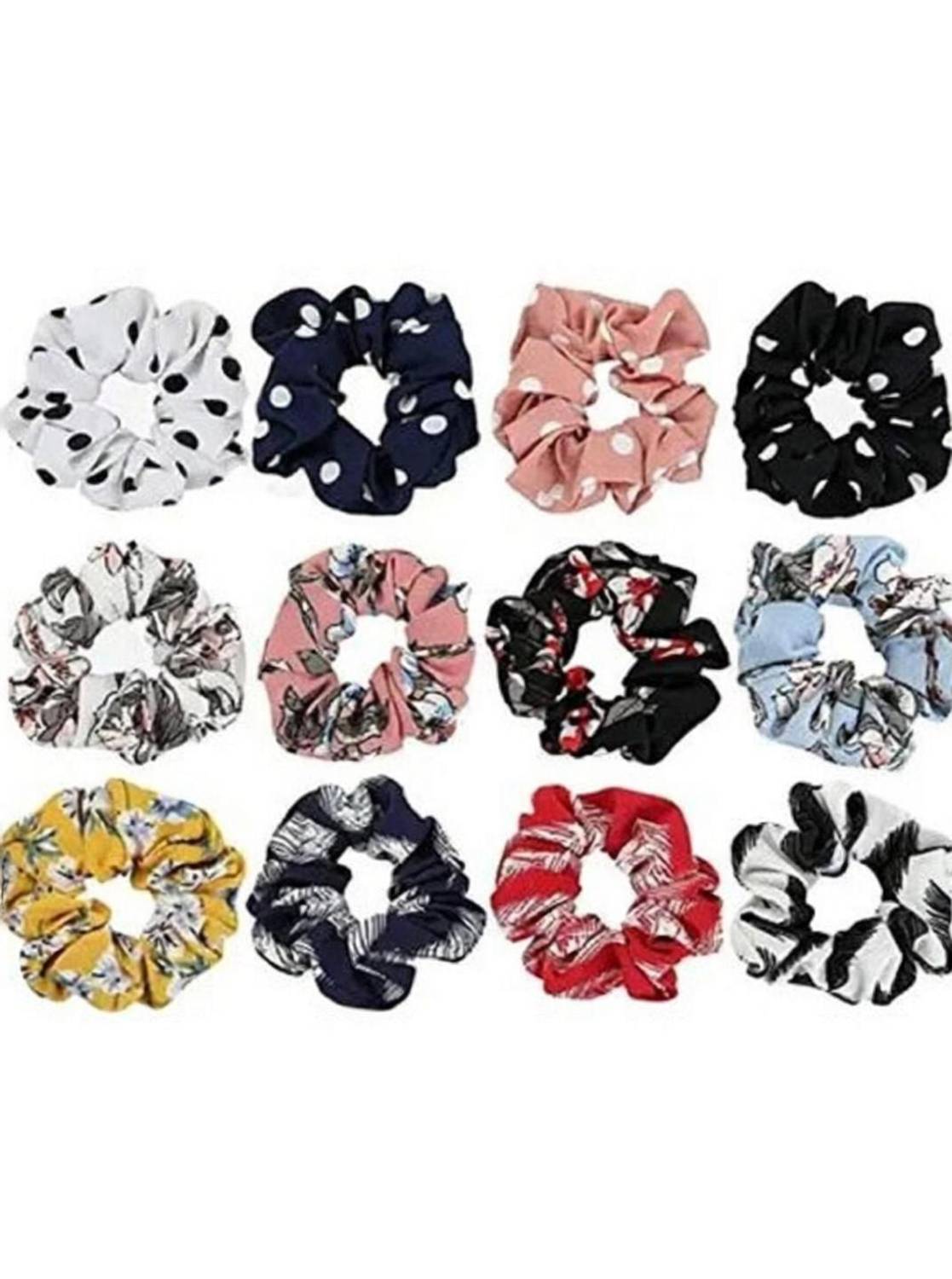 Blubby 12 Pcs Printed Soft Satin Scrunchies for Women and Girls Rubber Band