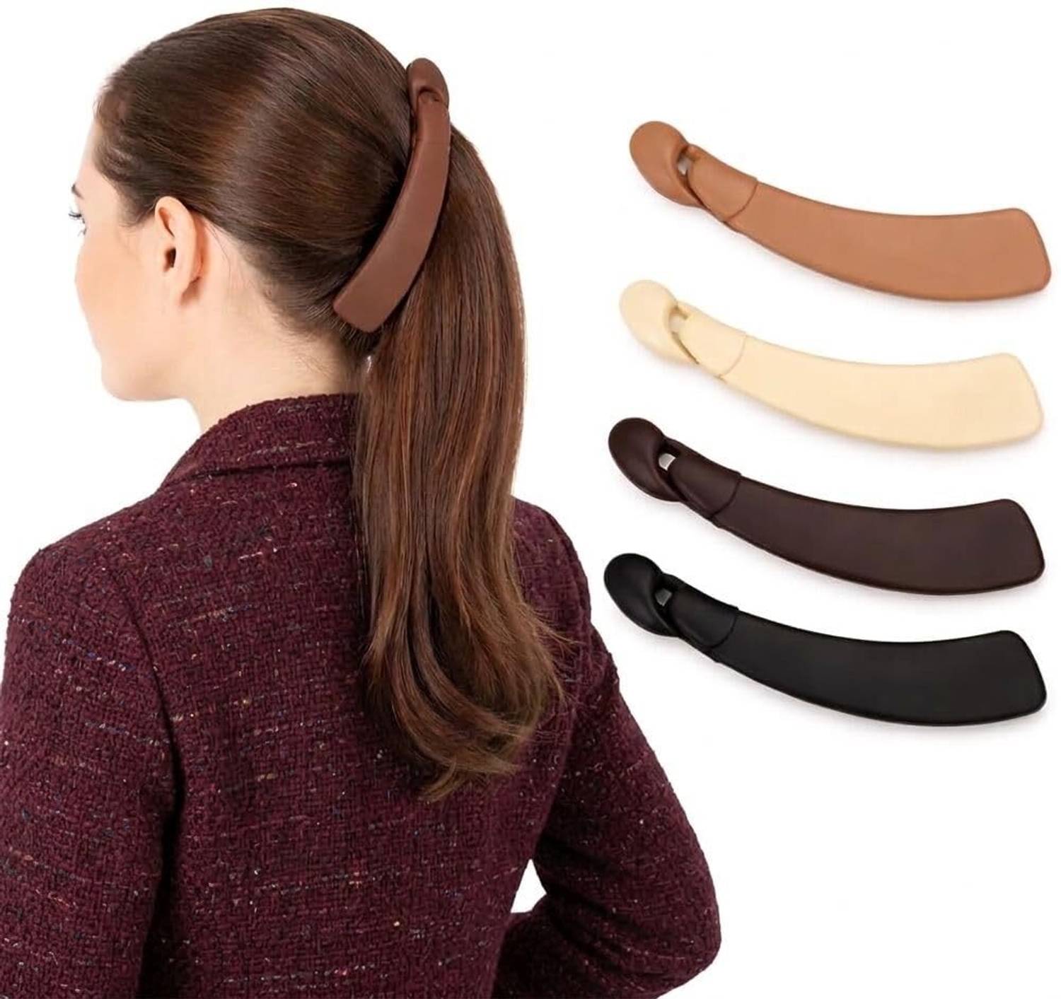 ADORNISH Large Ponytail Clips, Strong Hold, Matte Multicolour, Set of 4, for Thick Banana Clip