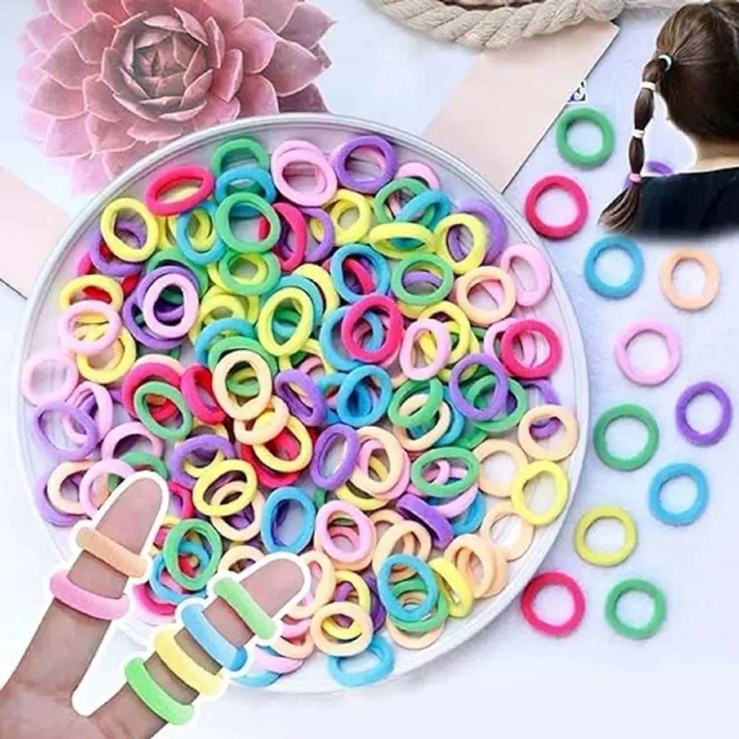 Alucia 100pcs Hair Rubber Bands Ties Ponytail Holders Girls and Women Rubber Band Rubber Band