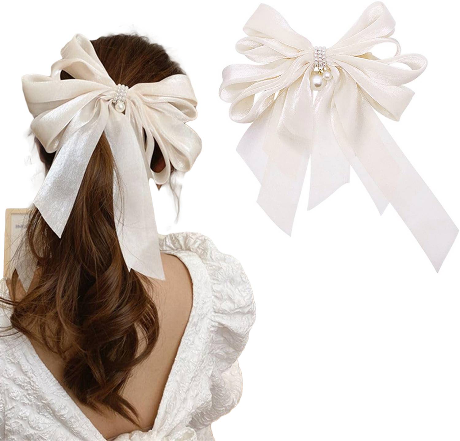 Anna Stella Fashion Pearl Bow Hair Clip Women And Girls Made With Silk Satin Hair Clip. Hair Clip