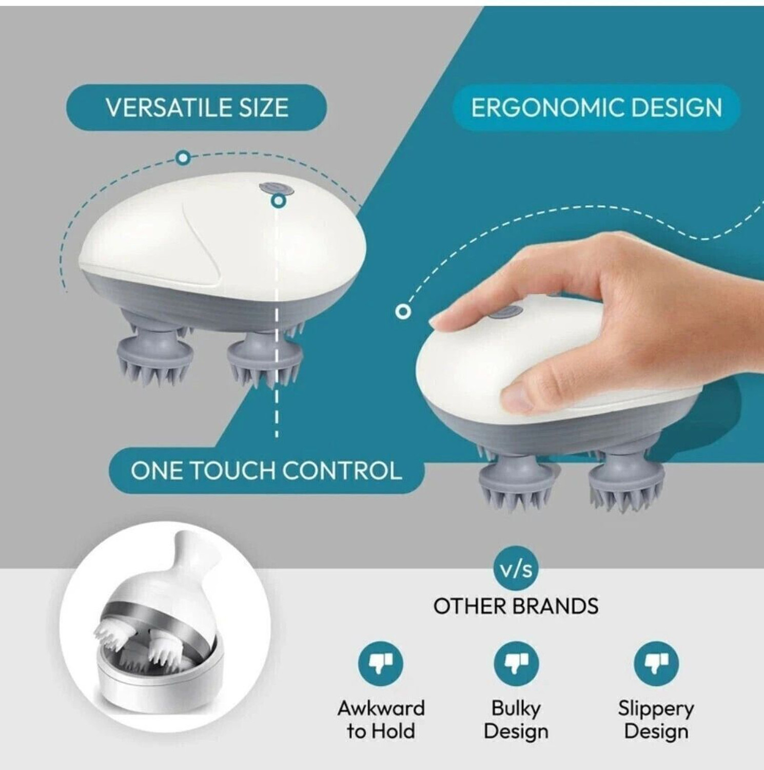 Image of FINARO Rechargeable Head MASSAGER DEEP TISSUE MASSAGER,Scalp MASSAGER &Head pain relief Hair Accessory Set