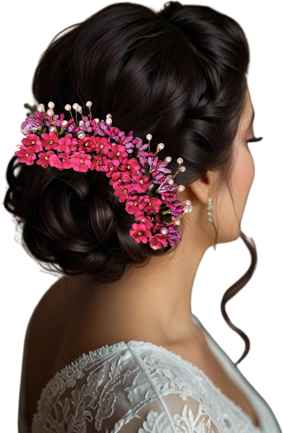 AccessoZone Magenta Pearl Floral Juda Hair Comb – Bridal Hair Accessory for Women Hair Accessory Set