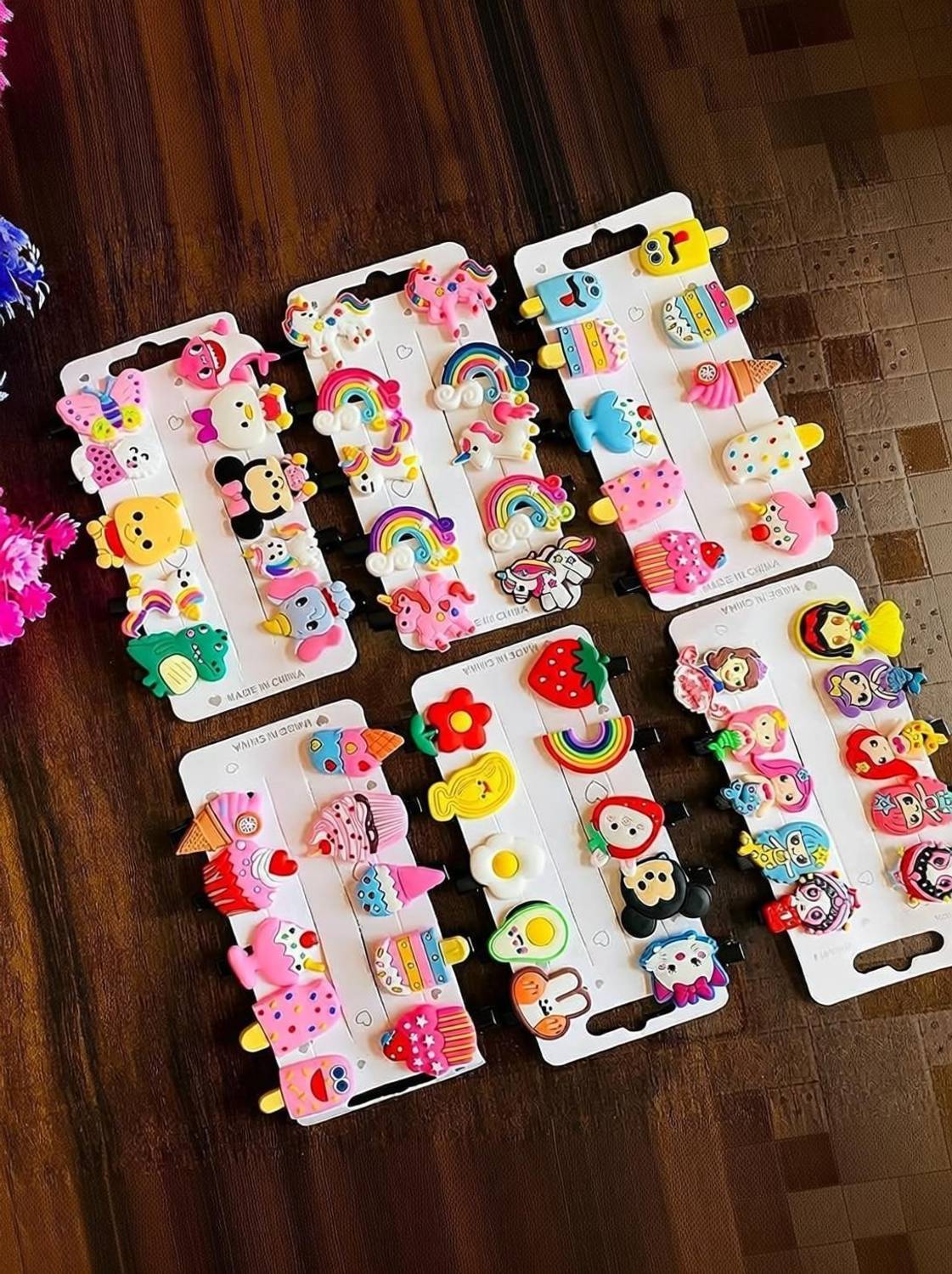 BELLO TOKO 10 pcs kids baby girls Rainbow Cartoons Baby Doll mixed designs hair pins Hair Clip