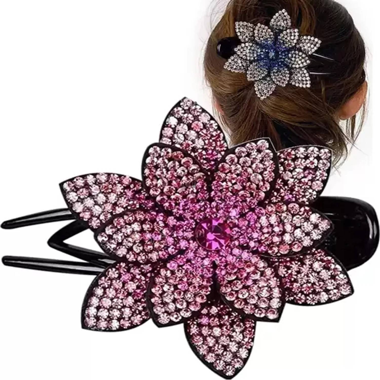 Alucia 1 Pcs B un Hair Accessories Panja Flower Rhinostone Claw Clip ( Random colour) Bun Clip