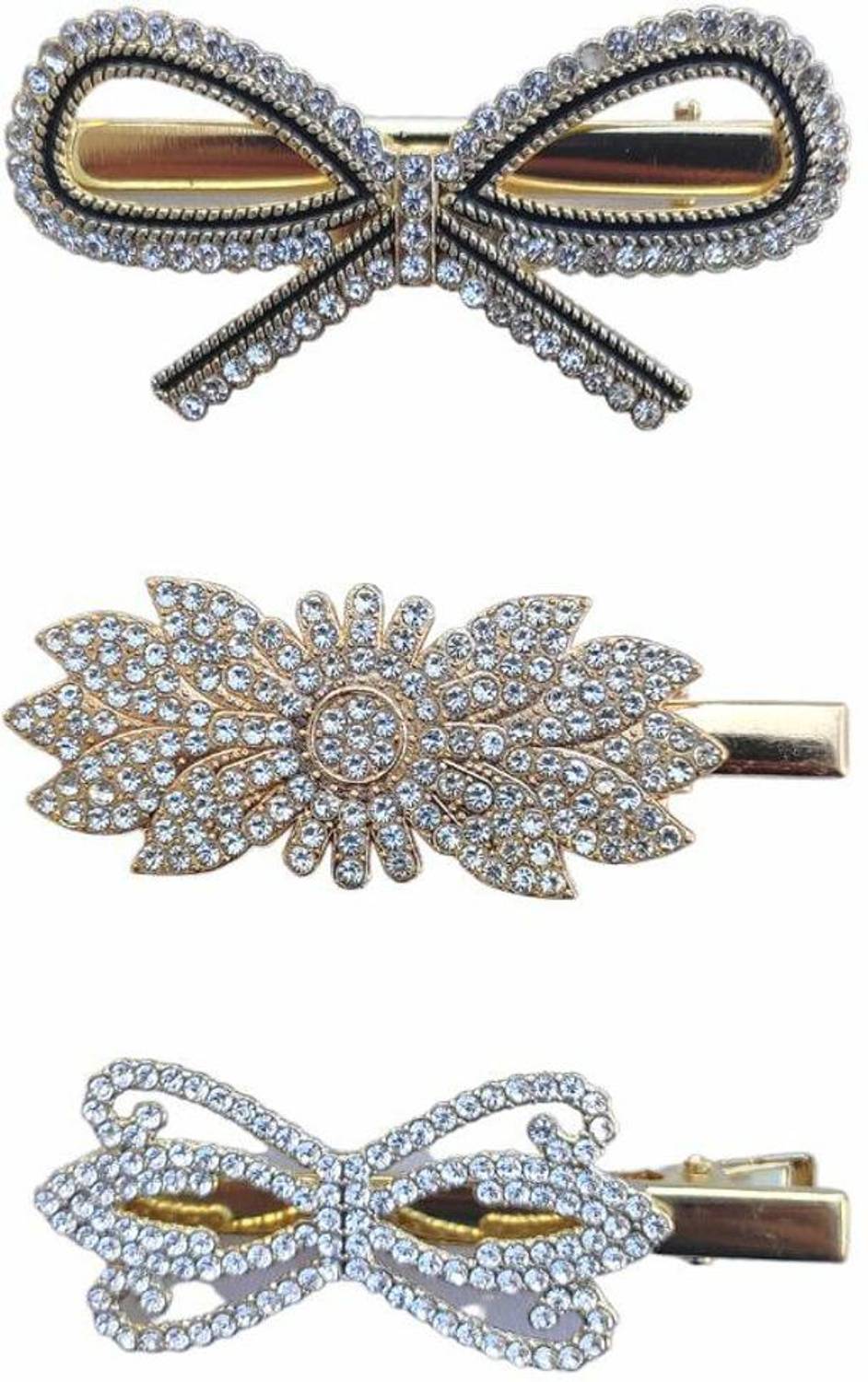 AmazingKarts 3 Pcs Korean Style Pearl Rhinestone Metal Hair Clip For Women & Girl Hair Pin Hair Clip