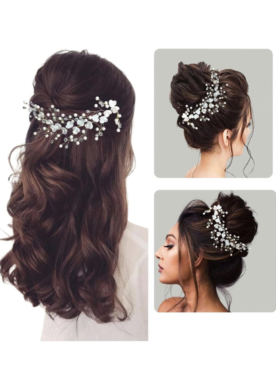 Image of New Style stylish artificial flower hair accessory for women white Hair Accessory Set