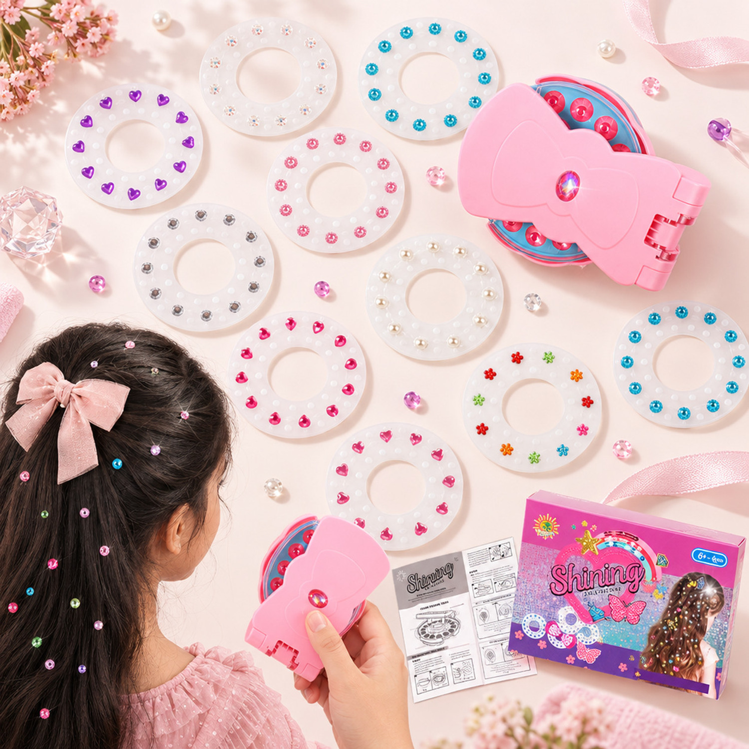 Image of HASTHIP Hair Gem Stamper Sparkle Rhinestones Quick Hair Gems Stapler machine Hair Stamp (Multicolor)