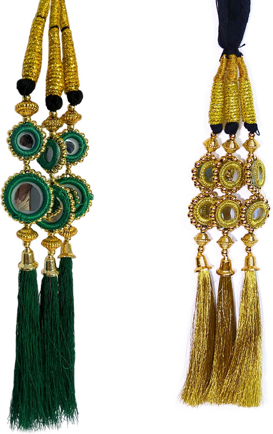ABS Traditional Green & Golden Parandi Punjabi Hair Accessory for Festive Wear Braid Extension