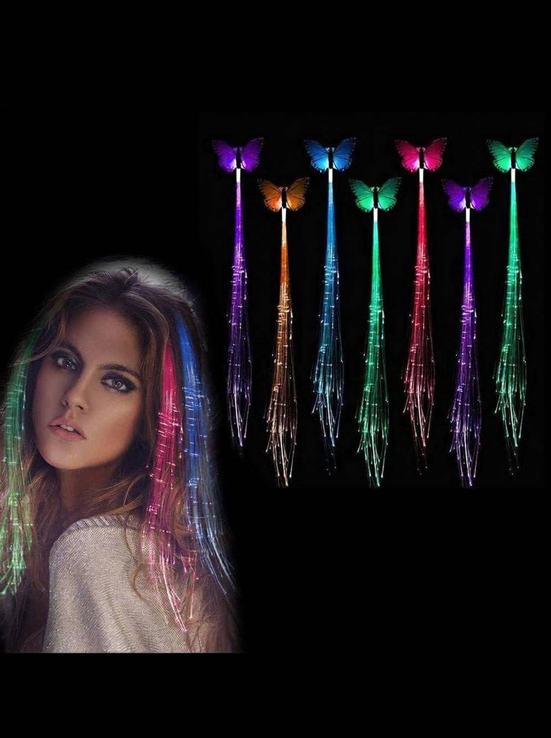 ALWAFLI LED Flashing Light Butterfly Hair Clip Braid Extension Optical Fibber Barrettes Hair Pin