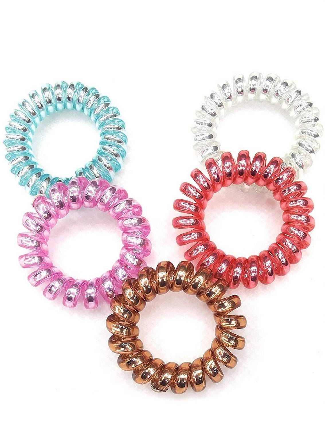 Blubby Spiral Elastic Hair Tie Rubber Bands For Girls and Women - 5 Pieces Rubber Band