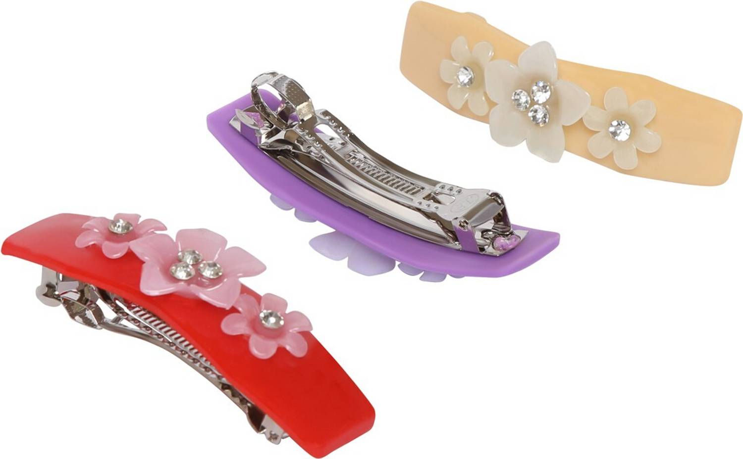 AccessHer Set of 3 Blue, Purple and Cream Handcrafted Designer French Barrettes Hair Clip