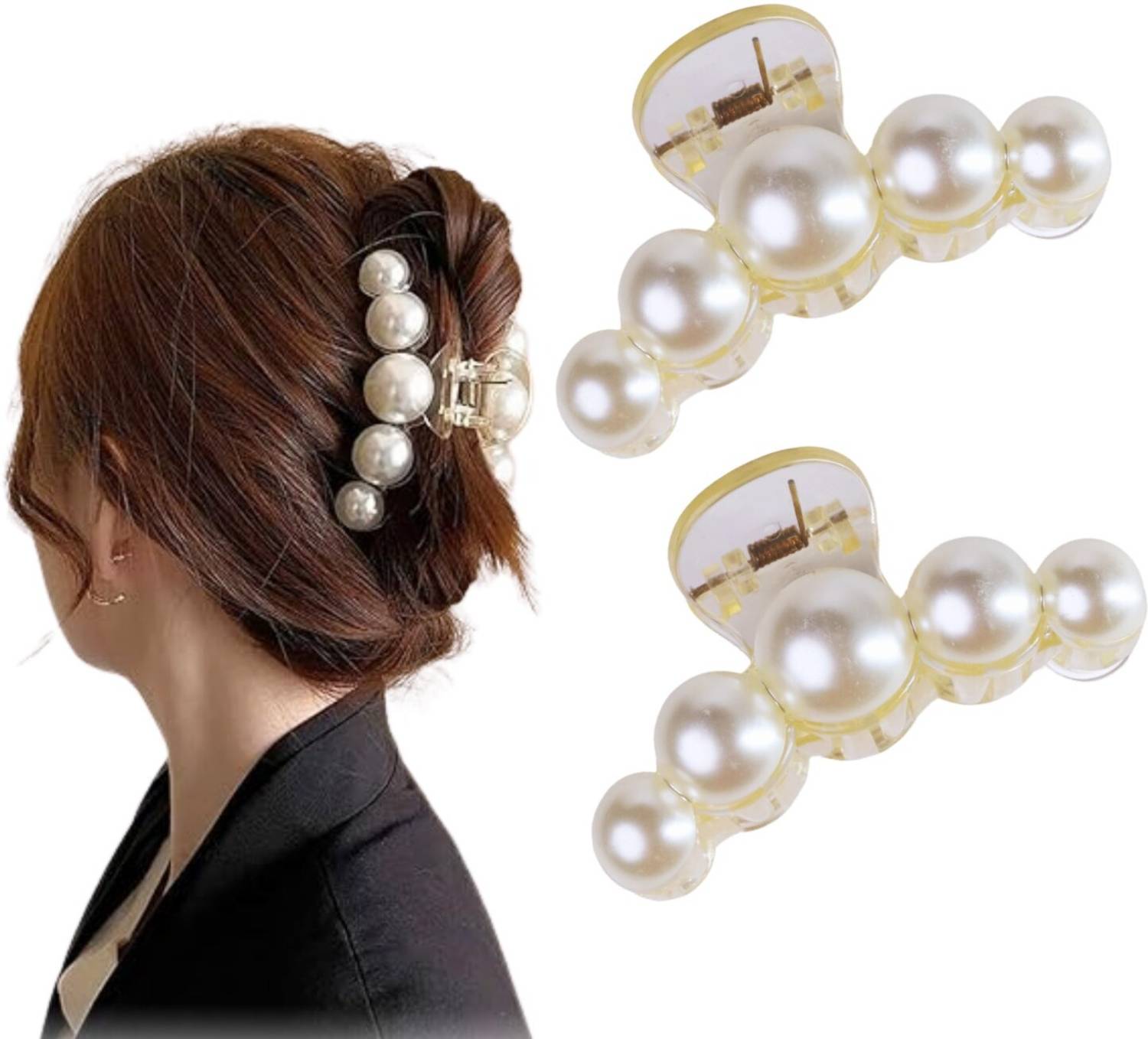 AmazingKarts 2 Pcs Large Pearl Hair Claw Clips White Hair Clips Thick Long Hair Jaw Clips Clutches Barrettes Hair Accessories for Women and Girls Hair Claw Thick Hair Claw Clamp Strong Hold Hair Claw