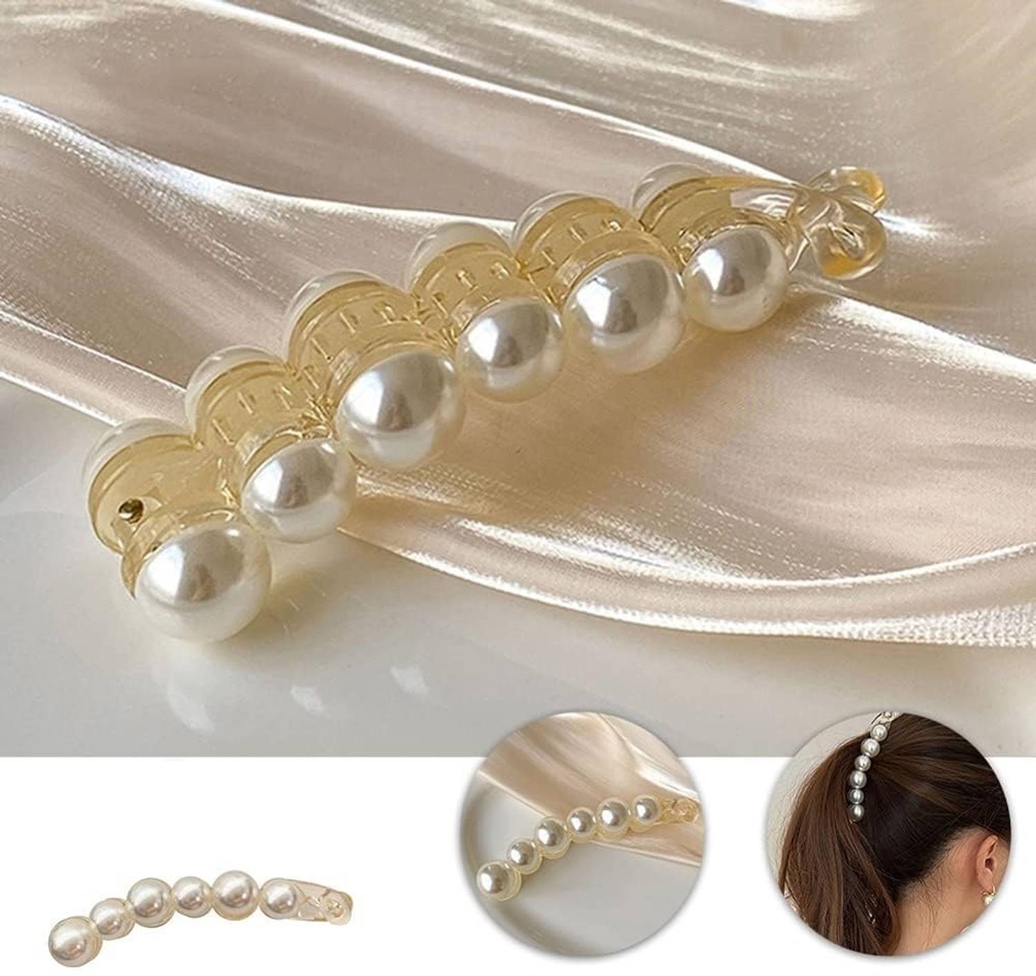 Blubby 2 Pieces White Banana Hair Clutcher Hair Claw Clip for Girls and Women Hair Claw