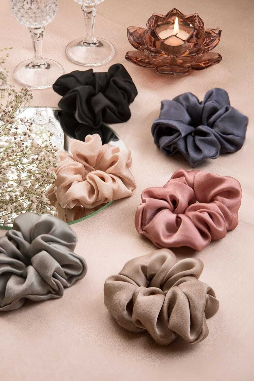 Image of IndusArt Luxury satin Silk Scrunchie Collection Pack of Six Rubber Band