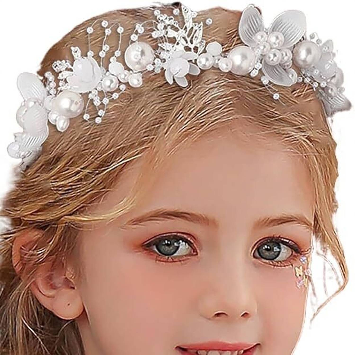 MSVTRADESS Flower Crown Tiara for Girls, Pearl & Gold Princess