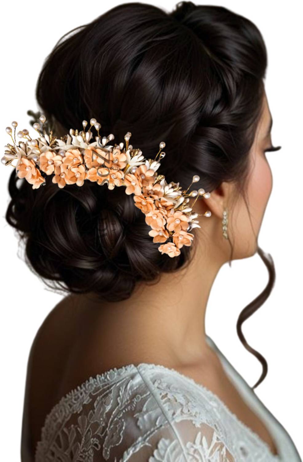 AccessoZone Peach Bridal Juda Hair Accessory | Artificial Flower Hair Bun Clip for Women Hair Accessory Set