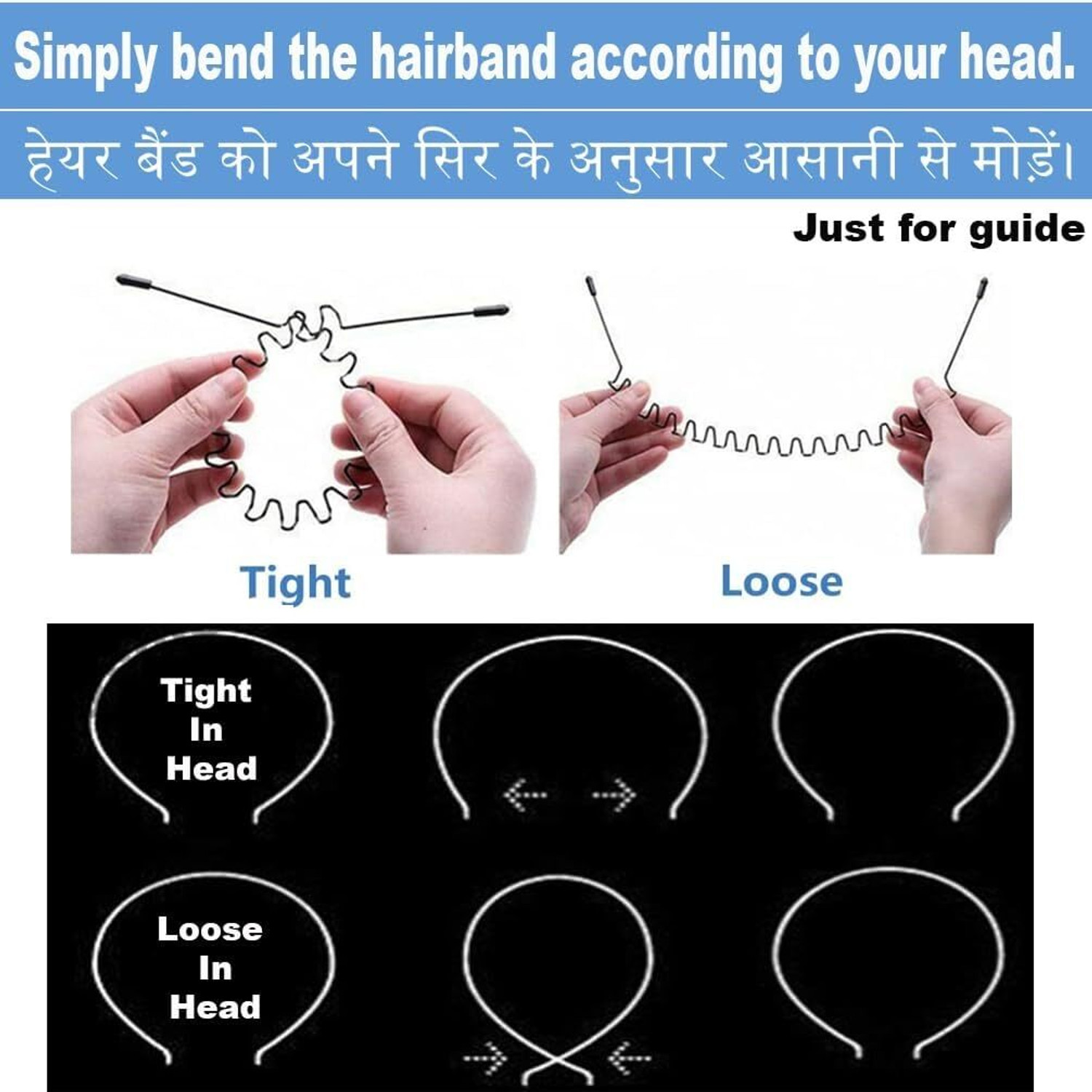 Image of GRENZAFAB 2 Pcs Flexible Spring And Zig Zag Chain Simple Daily Use For Unisex Men Women Hair Band