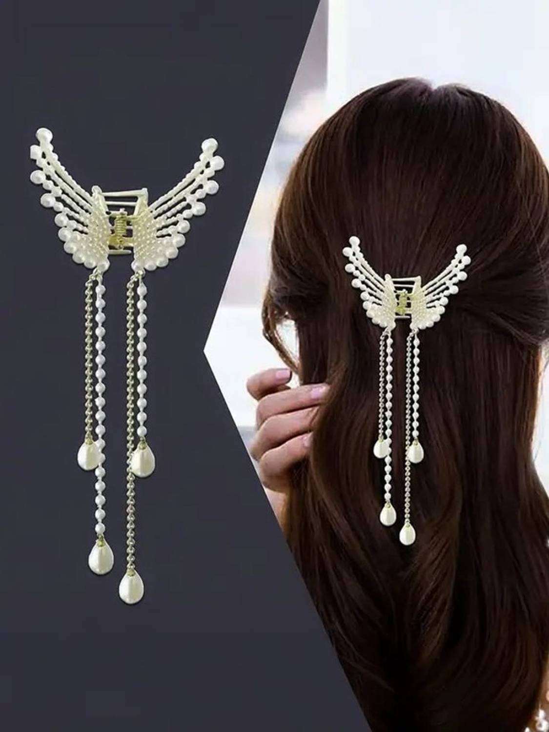 Aayra Pack of 1 Pearl Butterfly Metal Clutcher Clips Butterfly hair clip for Women Hair Claw